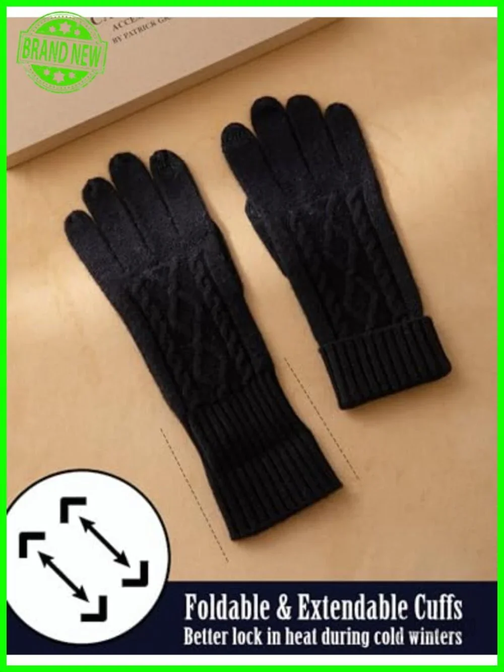 100% Cashmere Touchscreen Gloves for Women with Long Ribbed Cuff